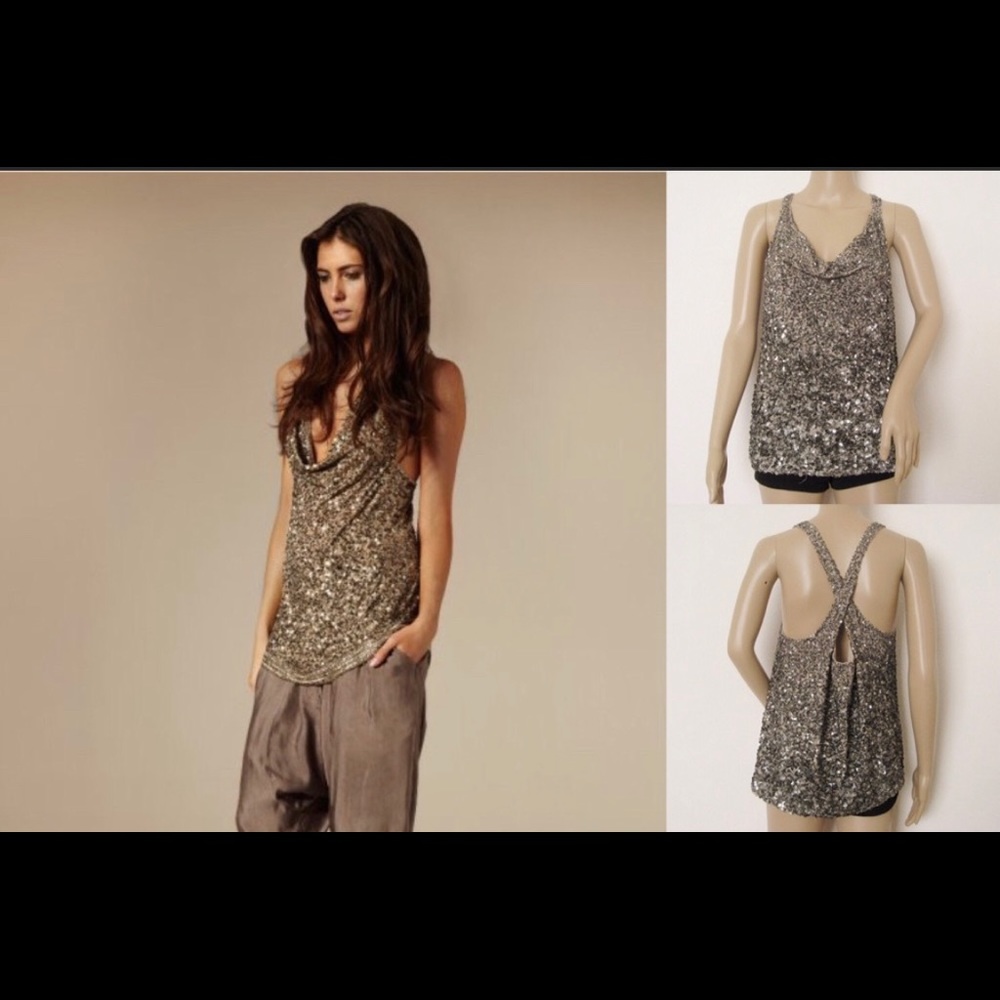 All Saints Scala Sequin Cowl Neck Top - Picture 8 of 8